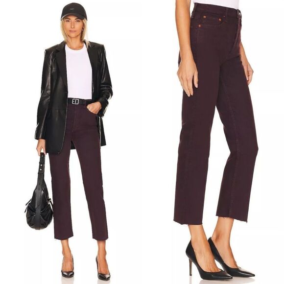 NWT Re/Done 70s Ultra High Rise Stove Pipe Jeans in Washed Plum - Picture 1 of 8